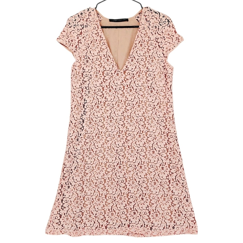 Zara Lace Mini Dress S Pink Floral Lace Feminine Cottagecore Coquette Fairy Boho